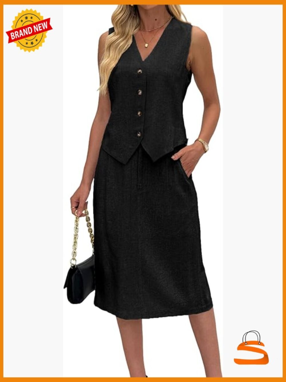 2 Piece Linen Vest Waistcoat Skirt Suit Set Women Summer